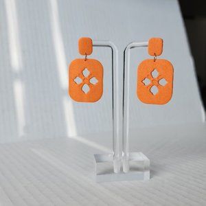Orange textured Statement Polymer clay earrings handmade Lightweight 1.75